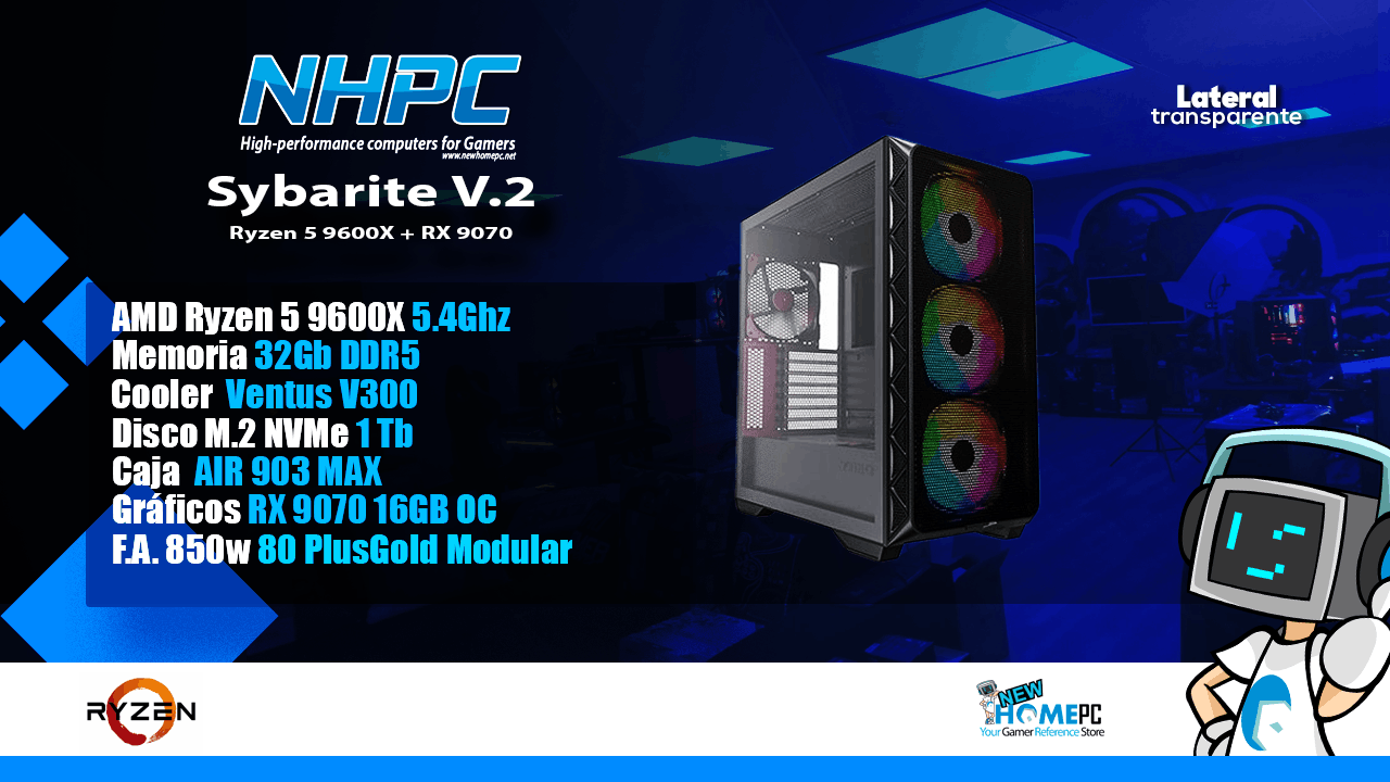 PC Gaming NHPC SYBARITE V.2 - Ryzen 5 9600X - 32GB - 1TB - RX 9070